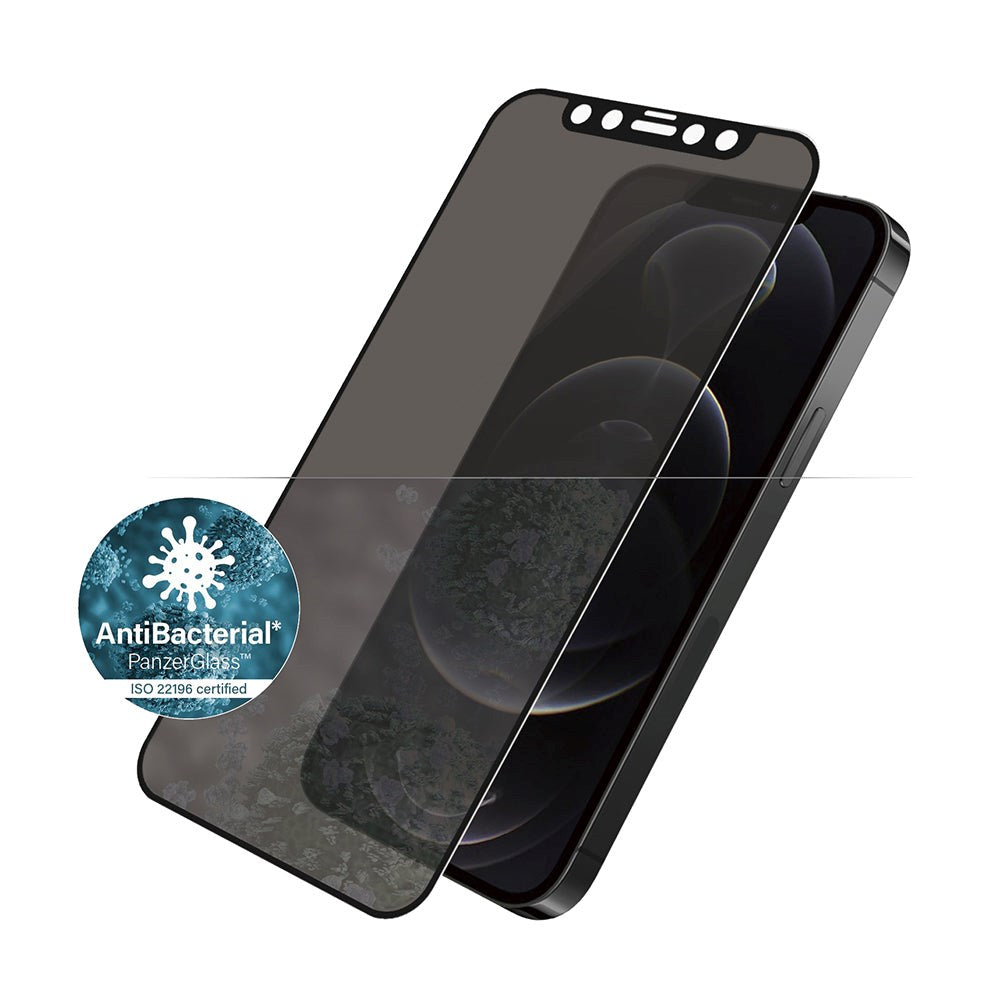 iPhone 12 / 12 Pro PanzerGlass AntiBacterial Skærmbeskyttelse - Case Friendly - Privacy - Sort Kant