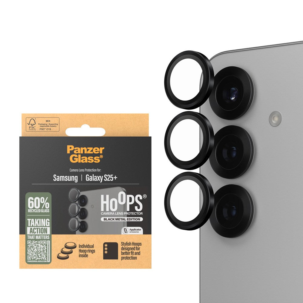 Samsung Galaxy S25+ (Plus) PanzerGlass Hoops - Kamerabeskyttelse - Gennemsigtig / Sort