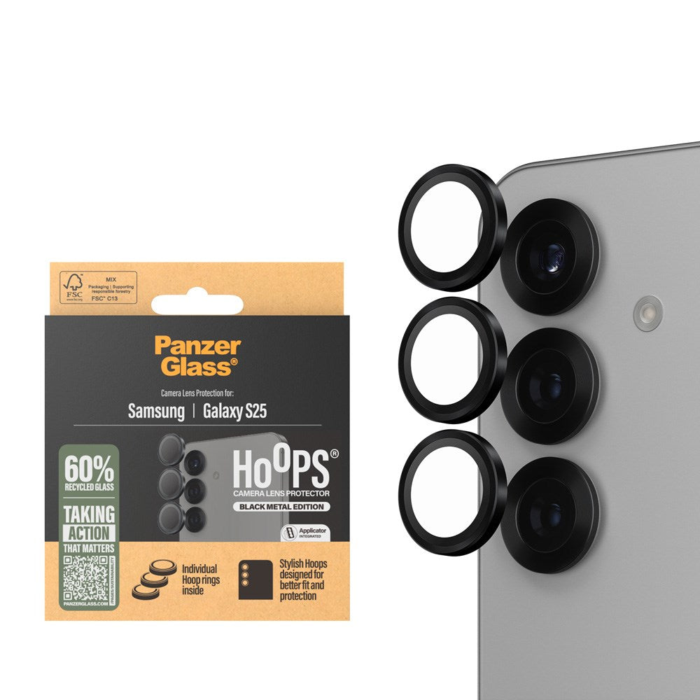 Samsung Galaxy S25 PanzerGlass Hoops - Kamerabeskyttelse - Gennemsigtig / Sort