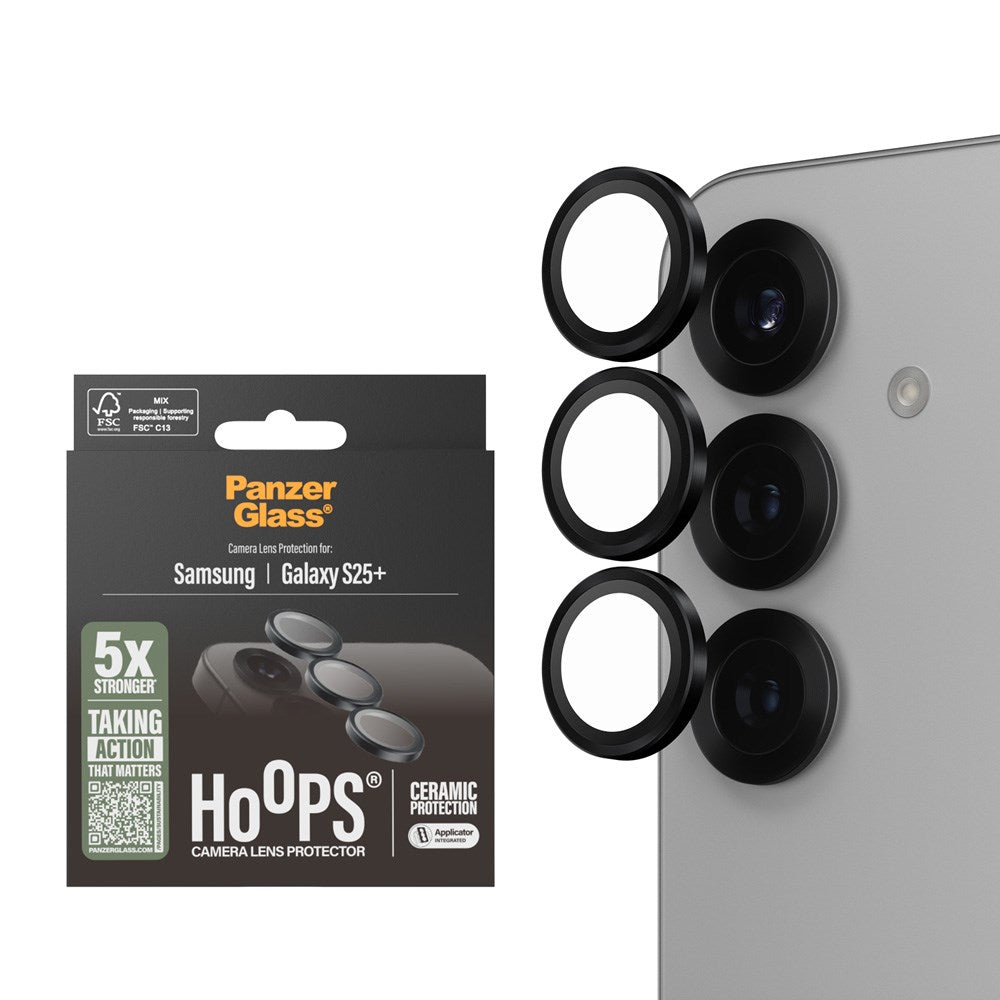 Samsung Galaxy S25+ (Plus) PanzerGlass Ceramic Hoops - Kamerabeskyttelse - Gennemsigtig / Sort