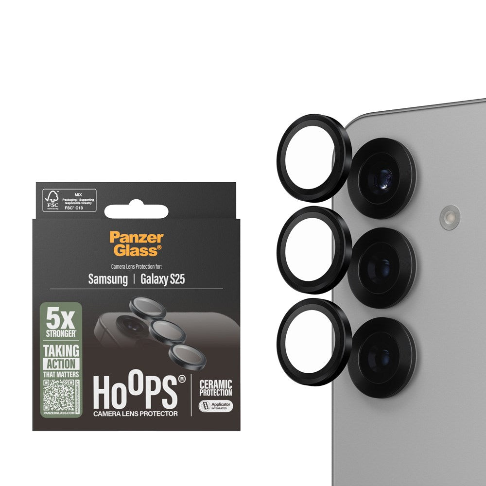 Samsung Galaxy S25 PanzerGlass Ceramic Hoops - Kamerabeskyttelse - Gennemsigtig / Sort
