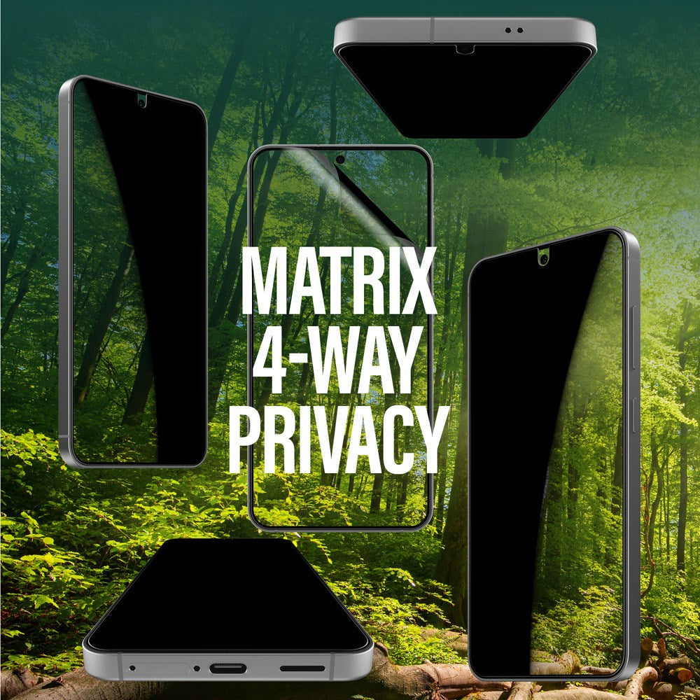 Samsung Galaxy S25 PanzerGlass Eco Matrix 4-Way Privacy Skærmbeskyttelse Ultra Wide Fit - Alignerkit - Platinum Strength - Gennemsigtig