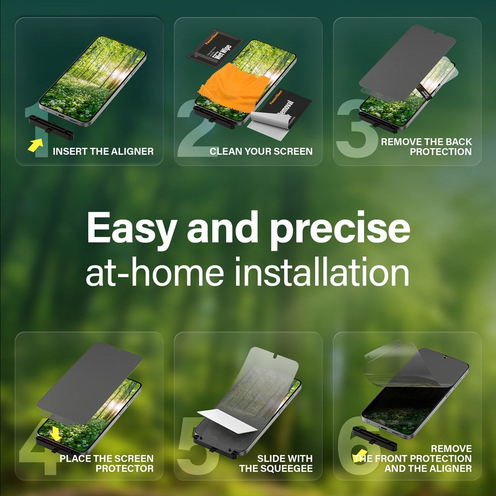 Samsung Galaxy S25 PanzerGlass Eco Matrix 4-Way Privacy Skærmbeskyttelse Ultra Wide Fit - Alignerkit - Platinum Strength - Gennemsigtig