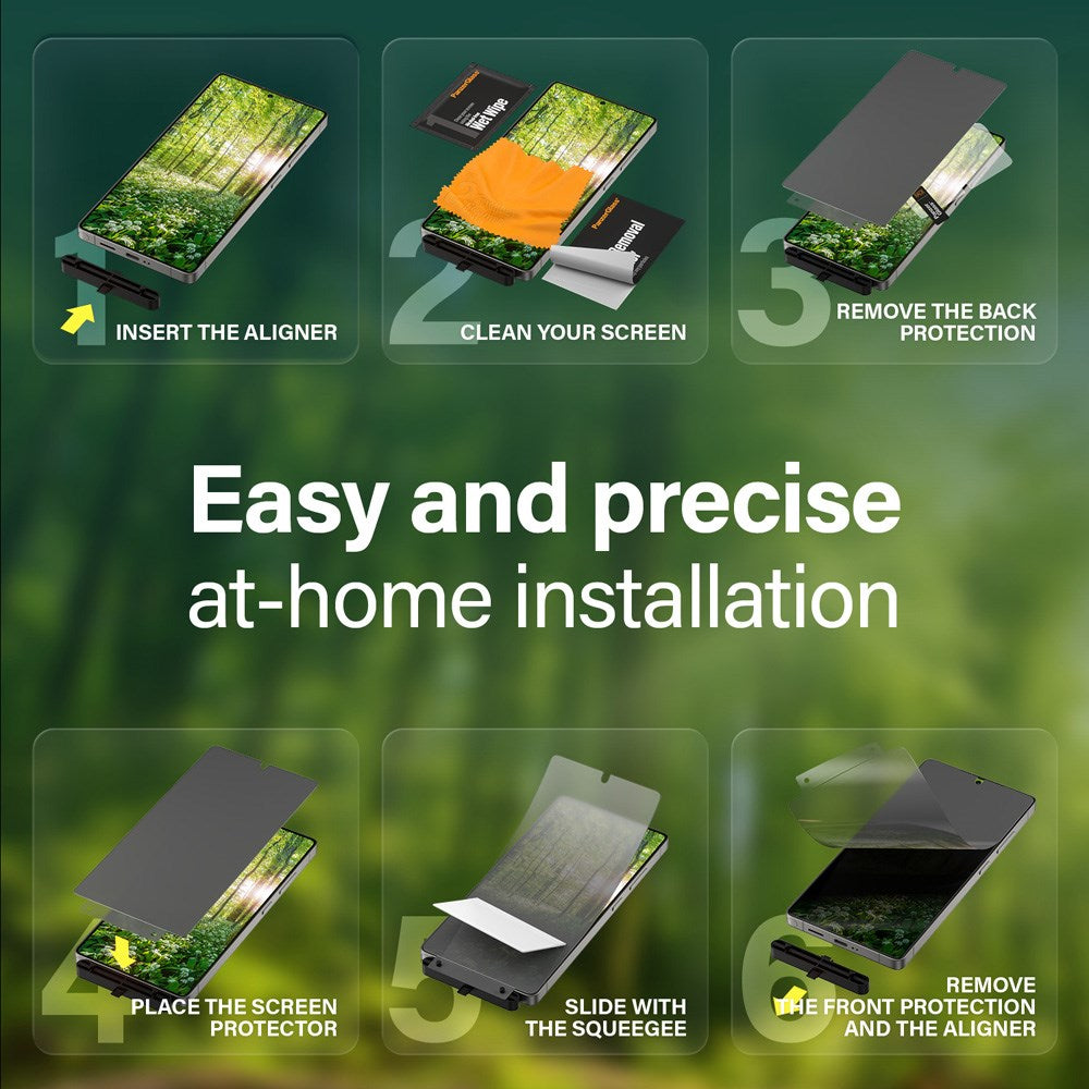 Samsung Galaxy S25 Ultra PanzerGlass Eco Matrix 4-Way Privacy Skærmbeskyttelse Ultra Wide Fit - Alignerkit - Platinum Strength - Gennemsigtig