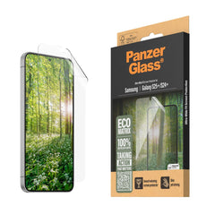 Samsung Galaxy S25+ (Plus) PanzerGlass Eco Matrix Skærmbeskyttelse Ultra Wide Fit - Alignerkit - Platinum Strength - Gennemsigtig