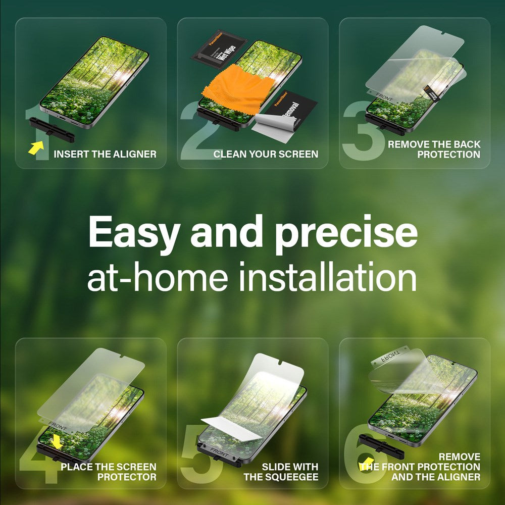 Samsung Galaxy S25 PanzerGlass Eco Matrix Skærmbeskyttelse Ultra Wide Fit - Alignerkit - Platinum Strength - Gennemsigtig