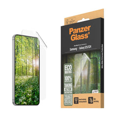 Samsung Galaxy S25 PanzerGlass Eco Matrix Skærmbeskyttelse Ultra Wide Fit - Alignerkit - Platinum Strength - Gennemsigtig