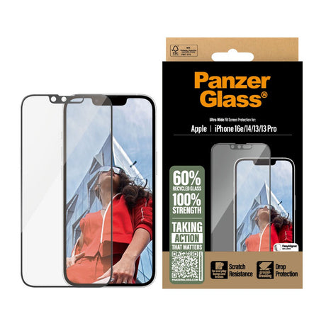 PanzerGlass® Skærmbeskytter iPhone 17e / 16e / 14 / 13 / 13 Pro Ultra-Wide Fit med EasyAligner - Gennemsigtig