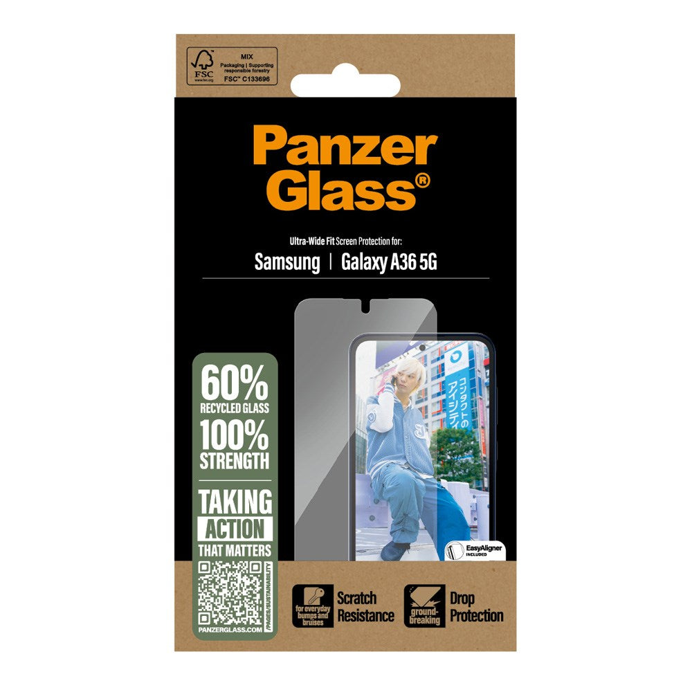 Samsung Galaxy A36 (5G) PanzerGlass Ultra Wide Fit Skærmbeskyttelse m. EasyAligner - Gennemsigtig