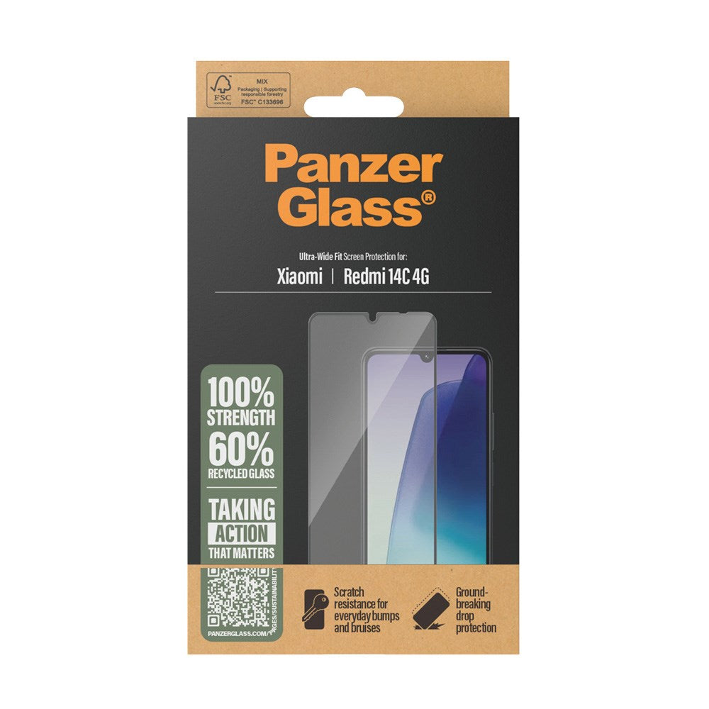 Xiaomi Redmi 14C PanzerGlass Ultra-Wide Fit Skærmbeskyttelsesglas - Gennemsigtig / Sort Kant
