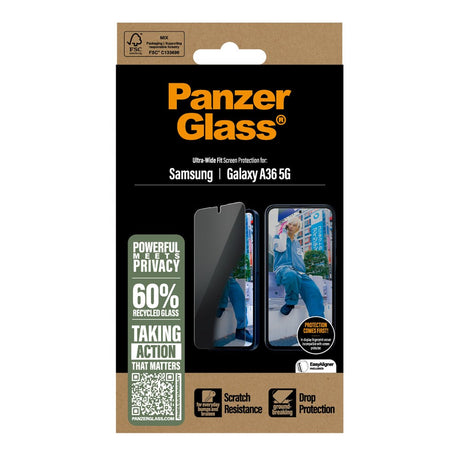 Samsung Galaxy A36 (5G) PanzerGlass Ultra Wide Fit Privacy Skærmbeskyttelse m. EasyAligner - Gennemsigtig