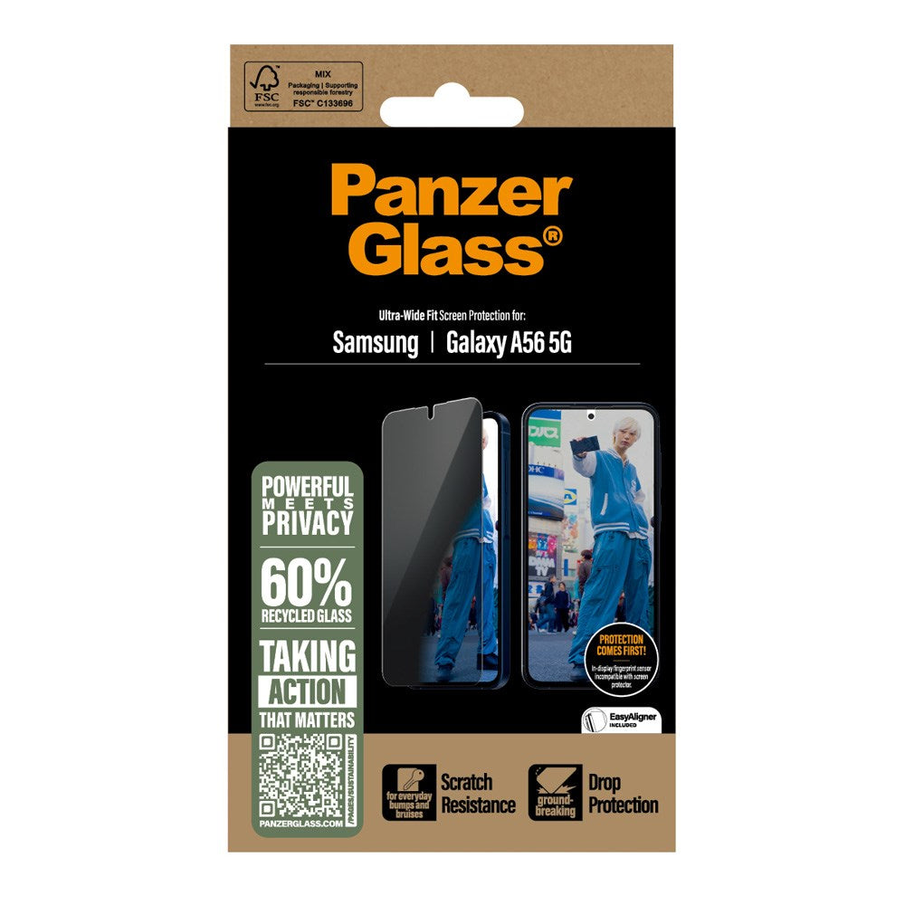 Samsung Galaxy A56 (5G) PanzerGlass Ultra Wide Fit Privacy Skærmbeskyttelse m. EasyAligner - Gennemsigtig