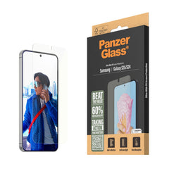 Samsung Galaxy S25 PanzerGlass Ultra Wide Fit All-in-One Skærmbeskyttelse - Anti-Reflective - Anti-Blue Light - Heat Dissaption - Gennemsigtig