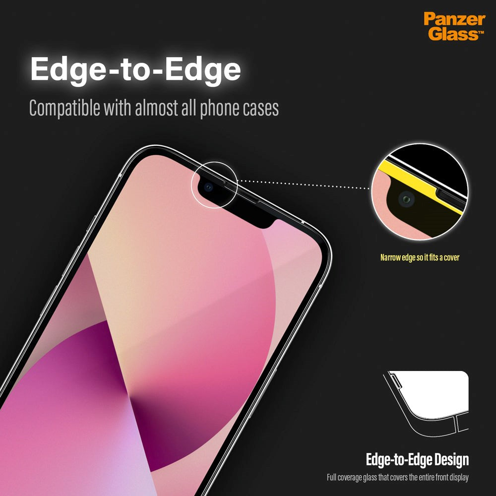 iPhone 13 Mini PanzerGlass AntiBacterial Edge-to-Edge Skærmbeskyttelse - Case-Friendly - Sort Kant