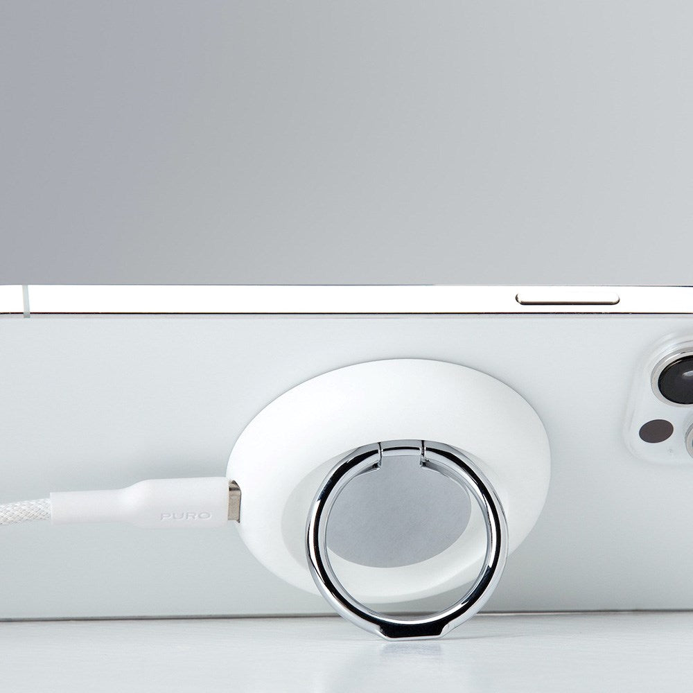 Puro Mag Loop Pro Trådløs Oplader 15W med USB-C og Ståfunktion - MagSafe Kompatibel - Hvid