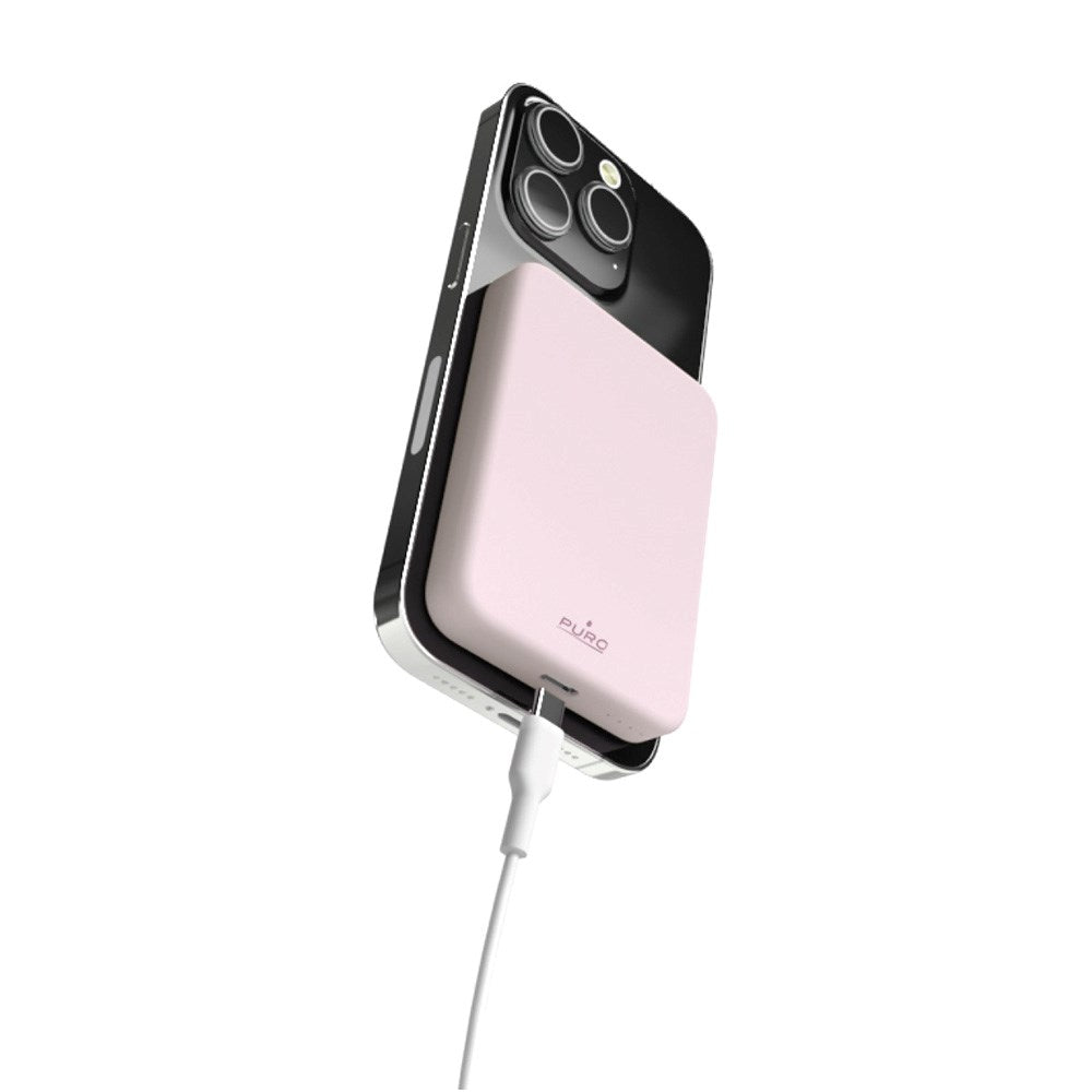 Puro Mini Power Mag 15W Magnetisk Powerbank 4200 mAh m. USB-C Stik - MagSafe Kompatibel - Lyserød
