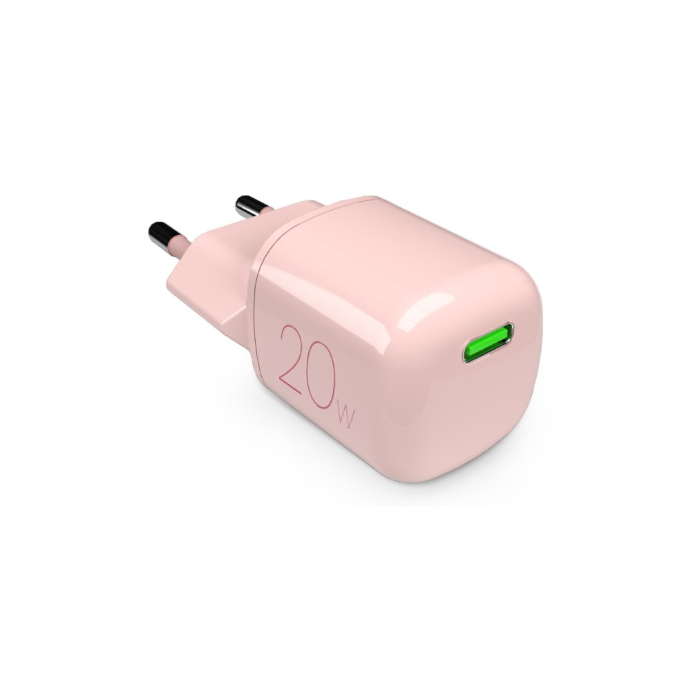 Puro GaN USB-C Vægoplader, 20W – Hurtigopladning - Lyserød