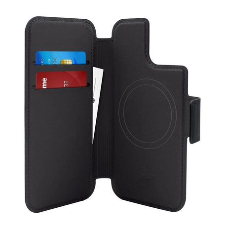 iPhone 15 / 14 / 13 / 12 Pro / 12 Puro Folio Flip Cover med Kortholder - MagSafe Kompatibel - Sort