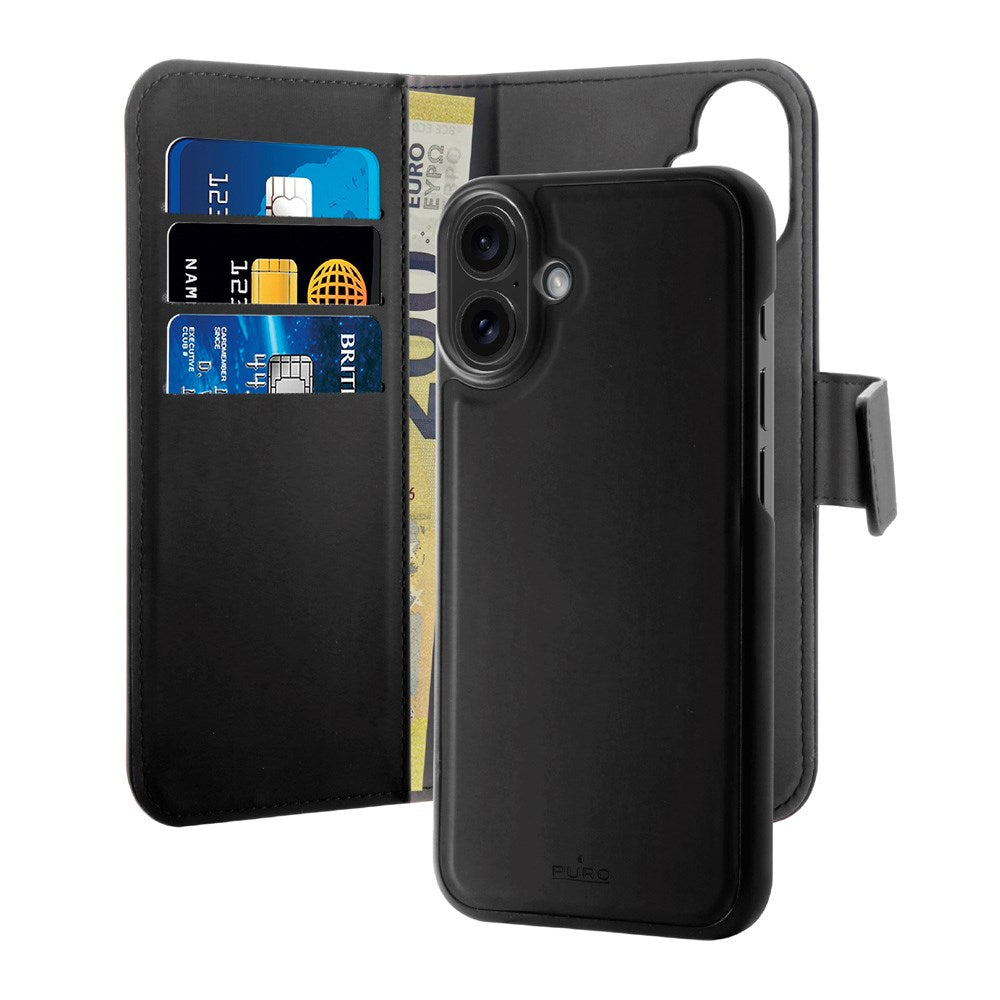 PURO 2-i-1 Flip Cover - Kunstlæder - iPhone 16 Plus - Sort