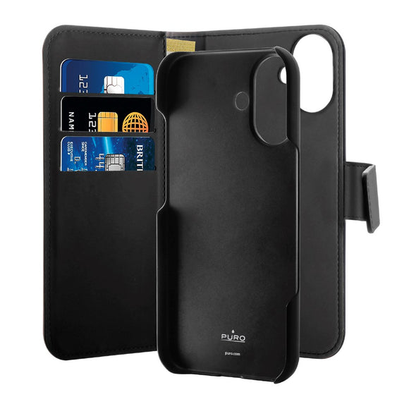 PURO 2-i-1 Flip Cover - Kunstlæder - iPhone 16 - Sort