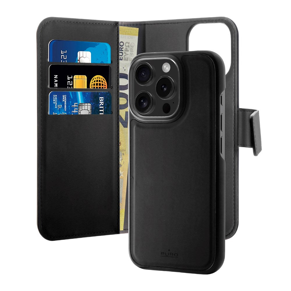 PURO 2-i-1 Flip Cover - Kunstlæder - iPhone 16 Pro - Sort