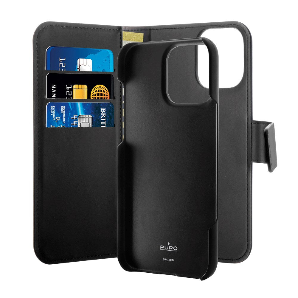 PURO 2-i-1 Flip Cover - Kunstlæder - iPhone 16 Pro - Sort