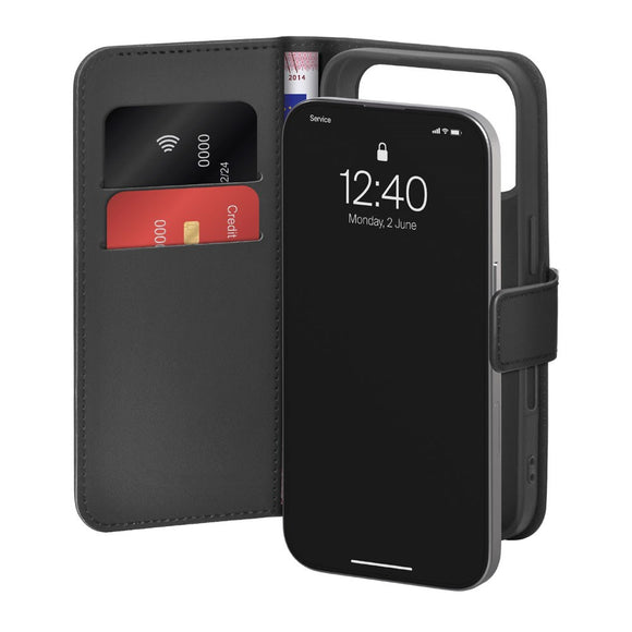 iPhone 17 Pro PURO Eco-Leather Flip Cover m. Kortholder & Ståfunktion - Sort