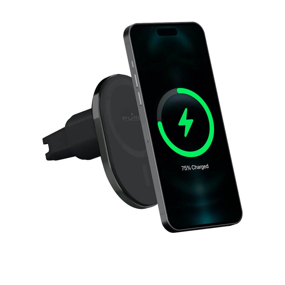 PURO MAG PRO Mobilholder til Bil - MagSafe Kompatibel - Trådløs Opladning 15W - Sort