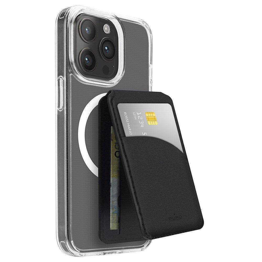 Puro Mag Wallet Vegansk Læder Kortholder til Mobil - 1 + 3 Kortpladser - MagSafe Kompatibel - Sort