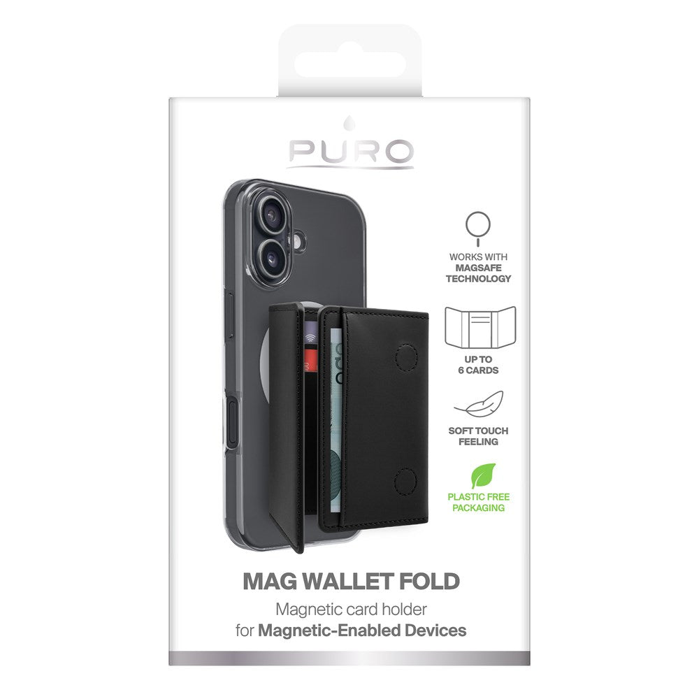 Puro Mag Wallet Fold Kortholder - MagSafe Kompatibel - Sort