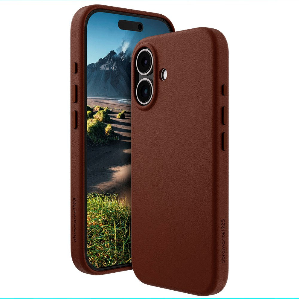 Dbramante1928 iPhone 16 Roskilde Cover - 100% Ægte Læder - MagSafe Kompatibel - Dark Tan