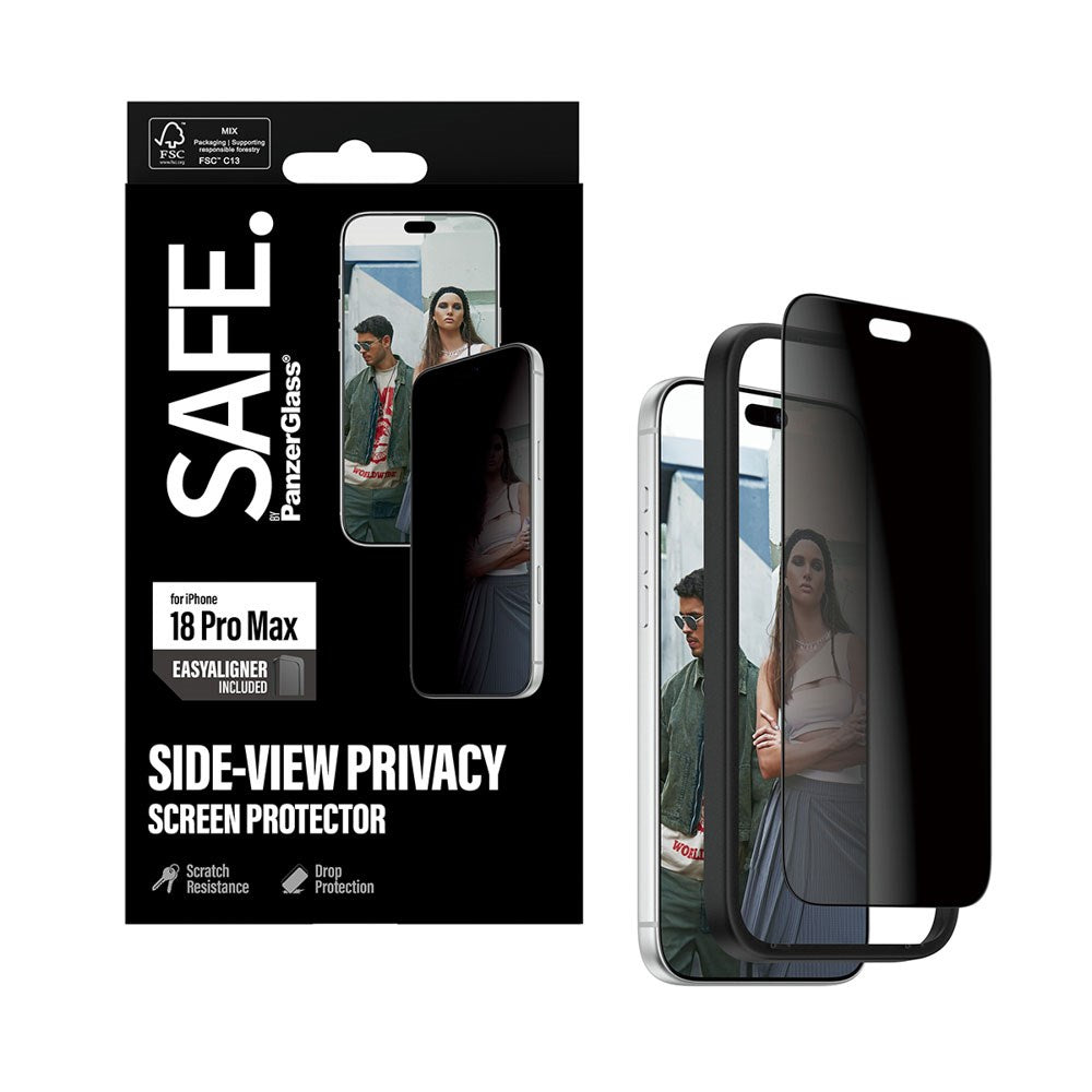 iPhone 18 Pro Max SAFE by PanzerGlass Ultra-Wide Fit Skærmbeskyttelsesglas m. EasyAligner - Privacy - Gennemsigtig
