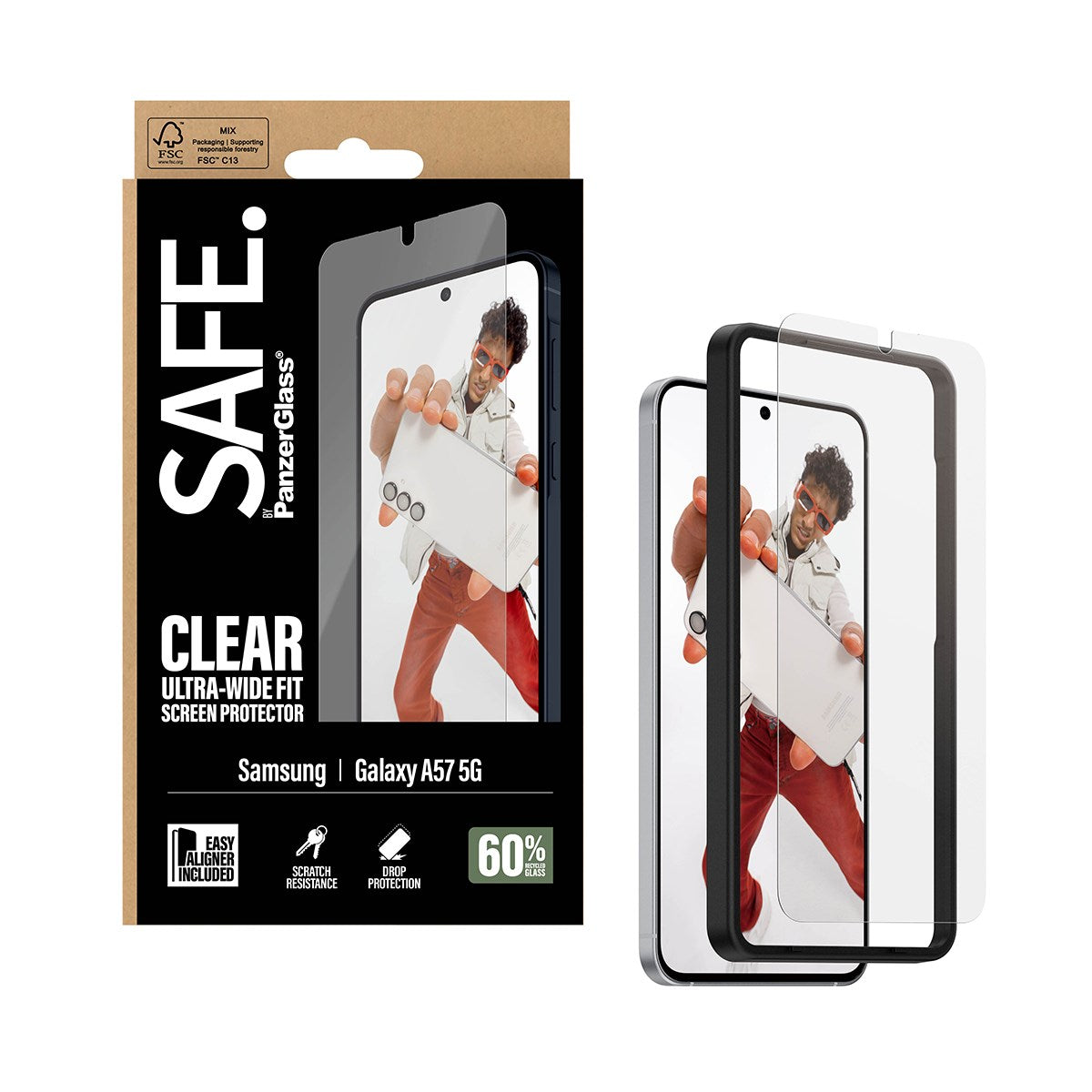 Samsung Galaxy A57 SAFE by PanzerGlass Ultra-Wide Fit Skærmbeskyttelsesglas m. EasyAligner - Gennemsigtig