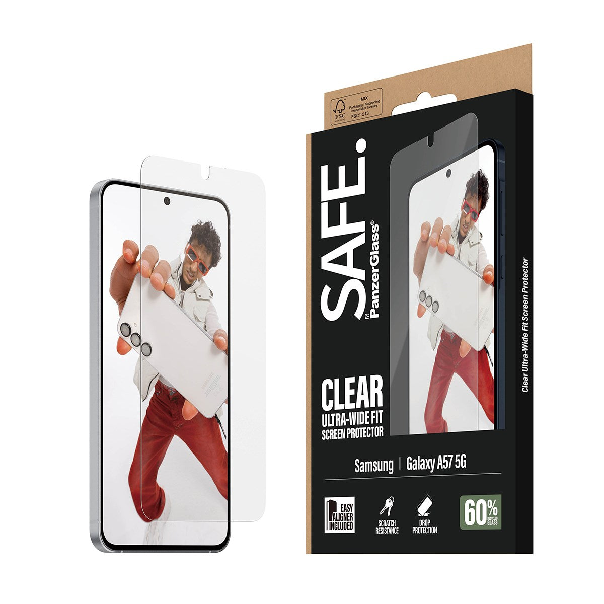 Samsung Galaxy A57 SAFE by PanzerGlass Ultra-Wide Fit Skærmbeskyttelsesglas m. EasyAligner - Gennemsigtig