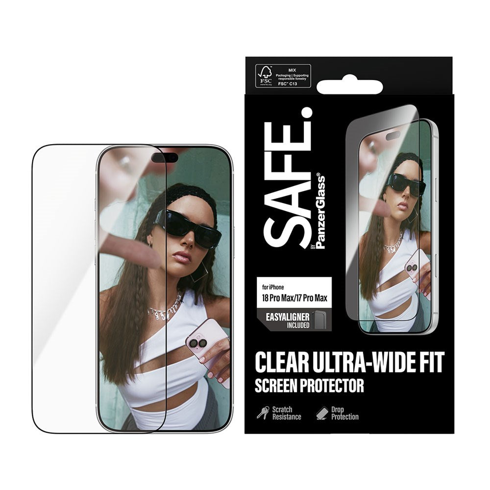 iPhone 18 Pro Max  / 17 Pro Max / 17 Pro Max SAFE by PanzerGlass Ultra-Wide Fit Skærmbeskyttelsesglas m. EasyAligner - Gennemsigtig