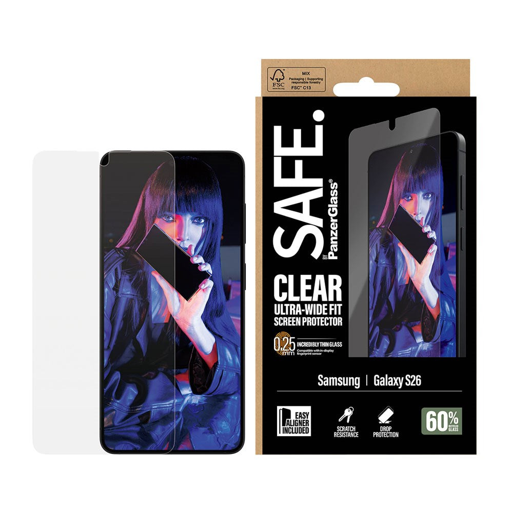 Samsung Galaxy S26 SAFE by PanzerGlass Ultra-Wide Fit Skærmbeskyttelsesglas - Gennemsigtig