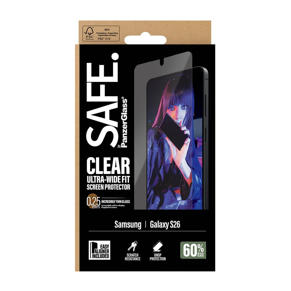 Samsung Galaxy S26 SAFE by PanzerGlass Ultra-Wide Fit Skærmbeskyttelsesglas - Gennemsigtig