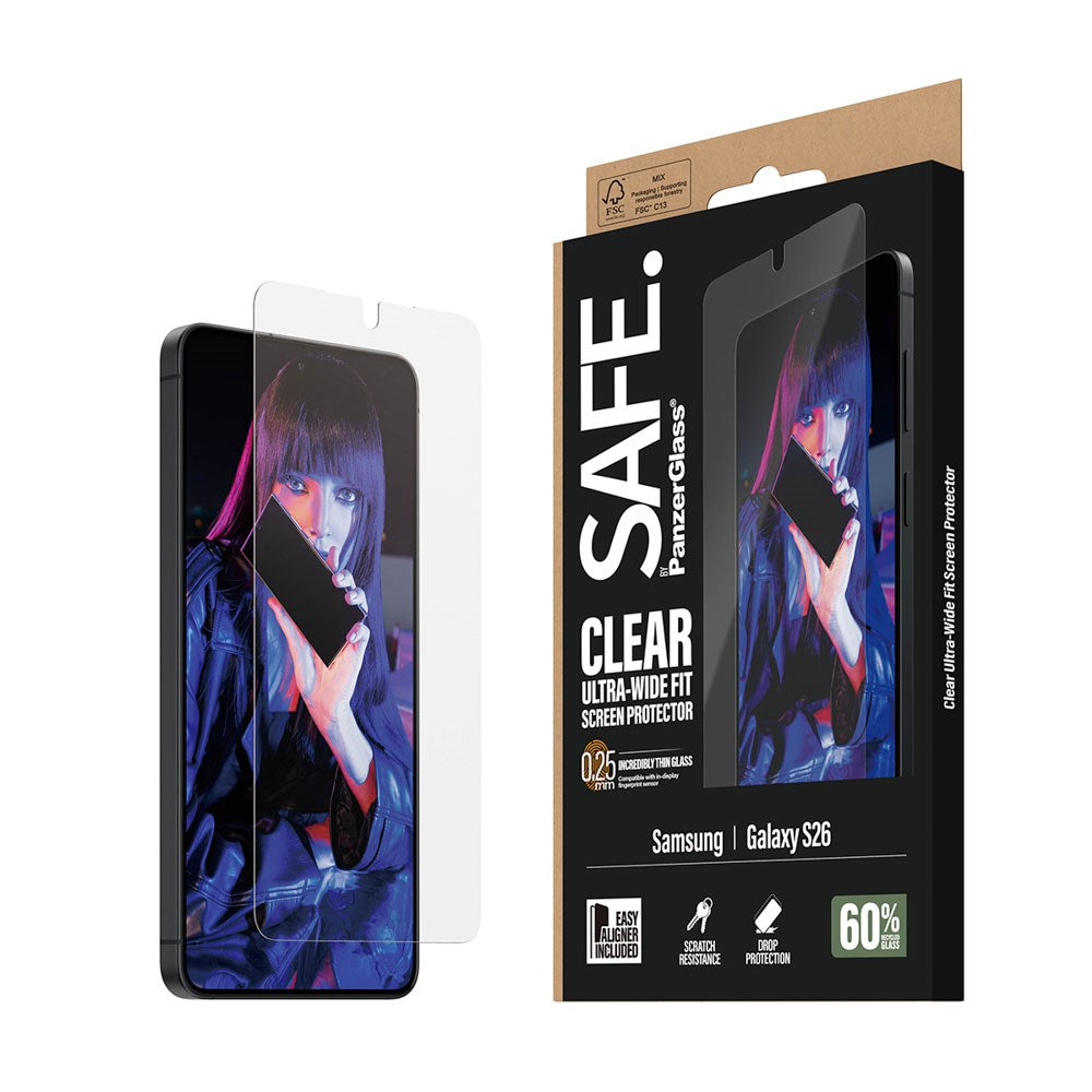 Samsung Galaxy S26 SAFE by PanzerGlass Ultra-Wide Fit Skærmbeskyttelsesglas - Gennemsigtig