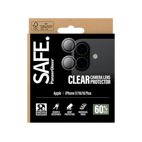 Safe by PanzerGlass iPhone 17 / 16 / 16 Plus Kameralinse Beskyttelsesglas - Gennemsigtig / Sort