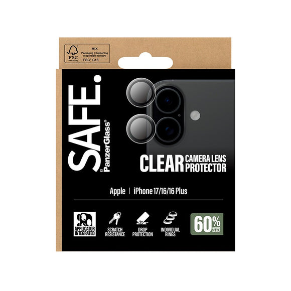 Safe by PanzerGlass iPhone 17 / 16 / 16 Plus Kameralinse Beskyttelsesglas - Gennemsigtig / Sort