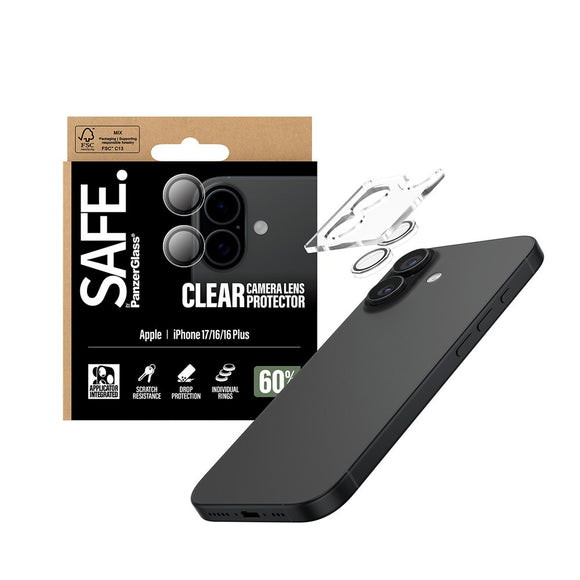 Safe by PanzerGlass iPhone 17 / 16 / 16 Plus Kameralinse Beskyttelsesglas - Gennemsigtig / Sort