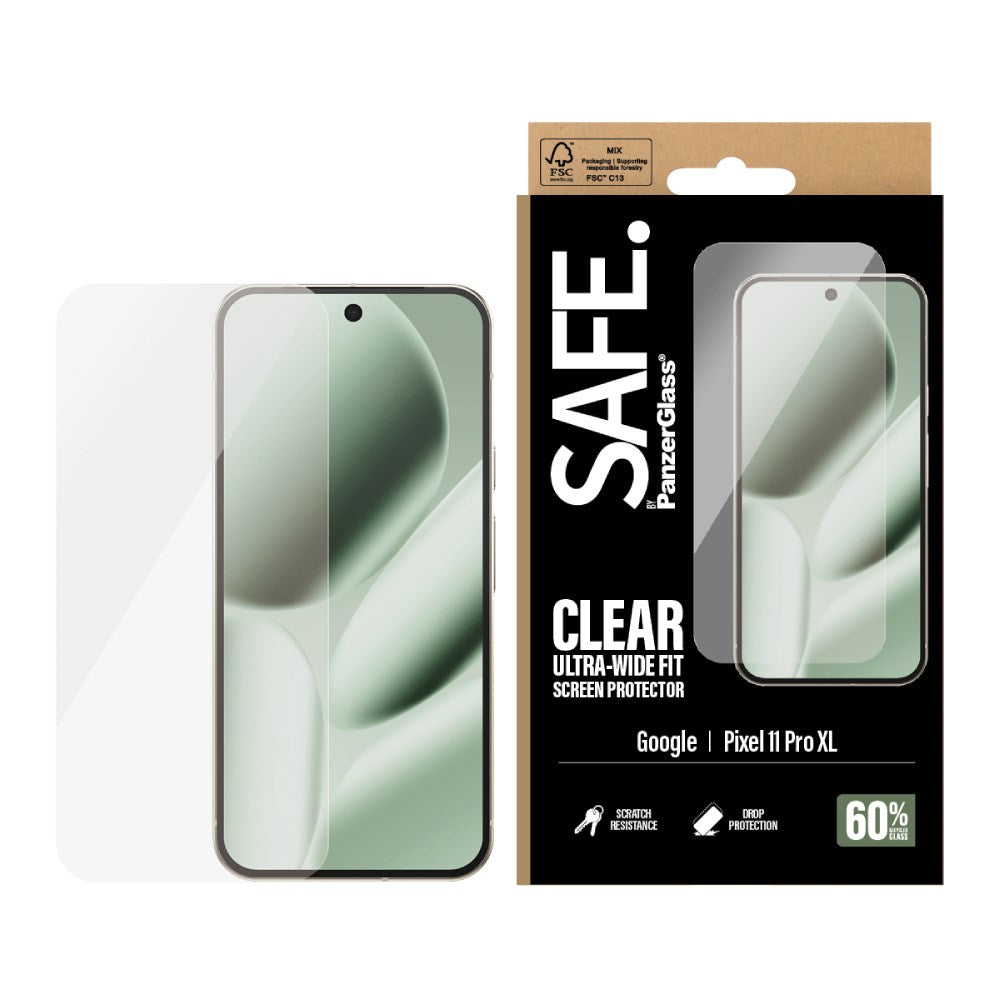 Google Pixel 11 Pro XL SAFE by PanzerGlass Ultra-Wide Fit Skærmbeskyttelsesglas m. EasyAligner - Gennemsigtig