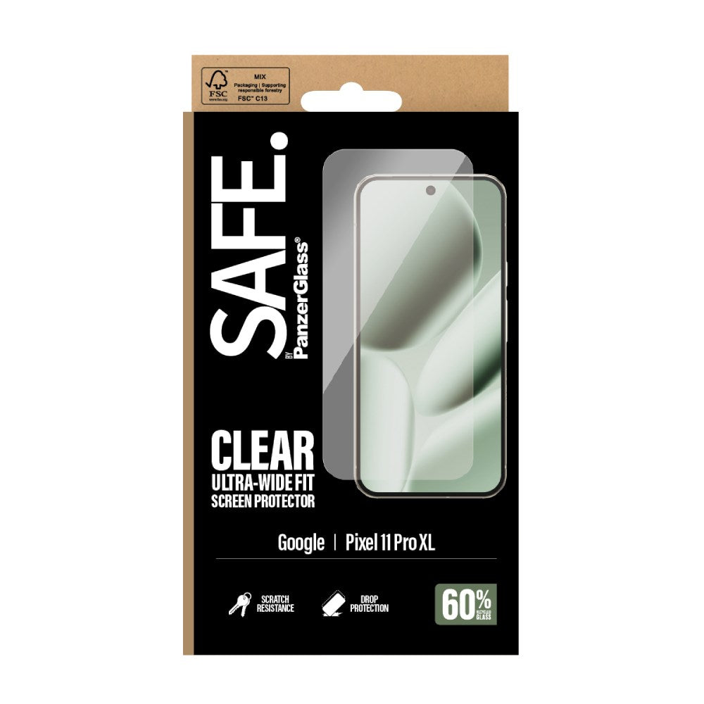 Google Pixel 11 Pro XL SAFE by PanzerGlass Ultra-Wide Fit Skærmbeskyttelsesglas m. EasyAligner - Gennemsigtig