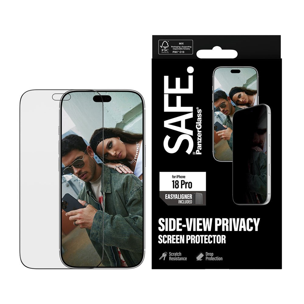 iPhone 18 Pro / 17 Pro SAFE by PanzerGlass Ultra-Wide Fit Skærmbeskyttelsesglas m. EasyAligner - Privacy - Gennemsigtig