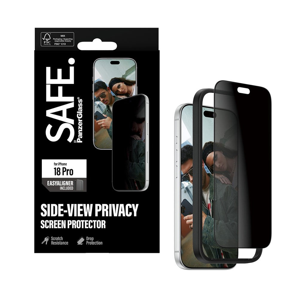 iPhone 18 Pro / 17 Pro SAFE by PanzerGlass Ultra-Wide Fit Skærmbeskyttelsesglas m. EasyAligner - Privacy - Gennemsigtig