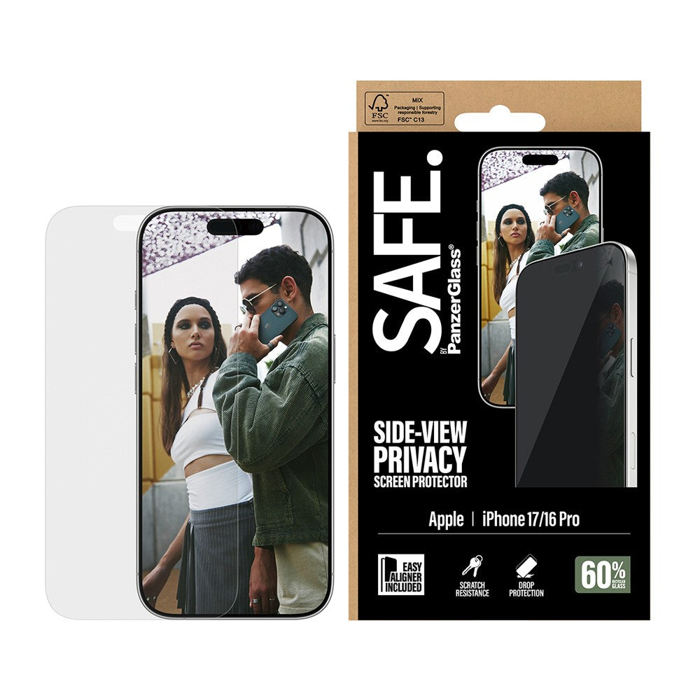 SAFE by PanzerGlass iPhone 17 / 16 Pro Ultra-Wide Fit Skærmbeskyttelsesglas - Privacy Funktion - Gennemsigtig