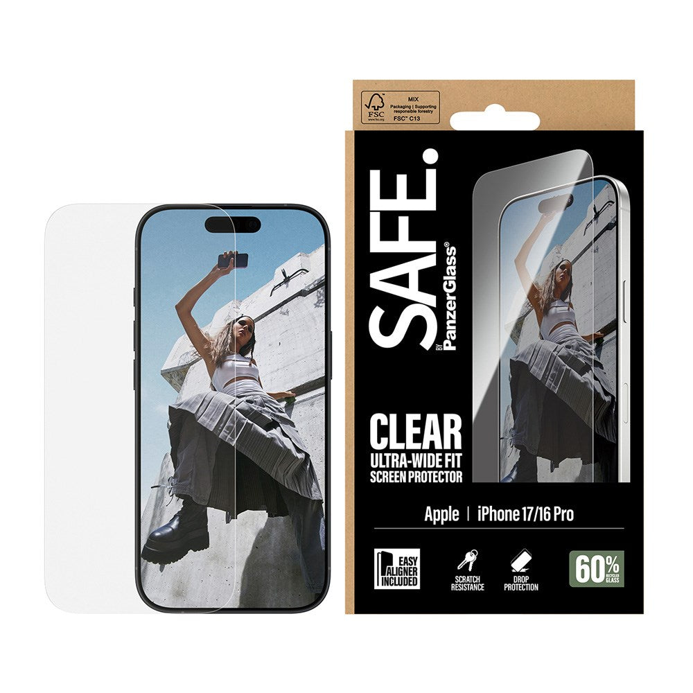 SAFE by PanzerGlass iPhone 17 / 16 Pro Ultra-Wide Fit Skærmbeskyttelsesglas - Gennemsigtig