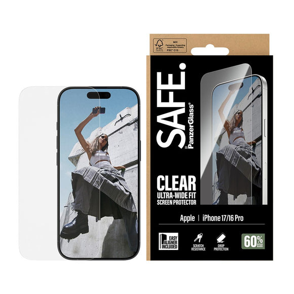 SAFE by PanzerGlass iPhone 17 / 16 Pro Ultra-Wide Fit Skærmbeskyttelsesglas - Gennemsigtig
