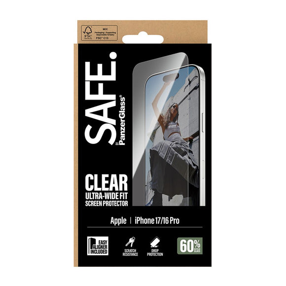 SAFE by PanzerGlass iPhone 17 / 16 Pro Ultra-Wide Fit Skærmbeskyttelsesglas - Gennemsigtig