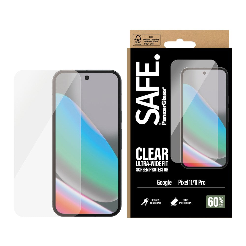 Google Pixel 11 / 11 Pro SAFE by PanzerGlass Ultra-Wide Fit Skærmbeskyttelsesglas m. EasyAligner - Gennemsigtig